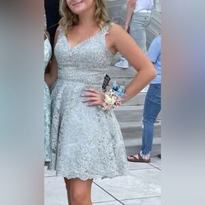 Sherri Hill Silver Formal Dress